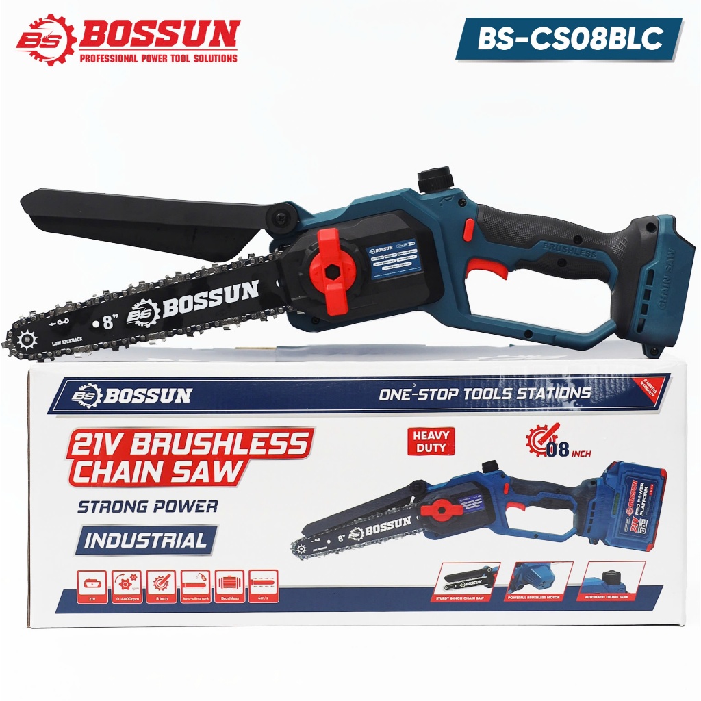 Máy Cưa Xích Mini Không Chổi Than BS-CS08BLC BOSSUN – Tự Động Tra Dầu, Cắt Cành Cây Gỗ, Làm Vườn