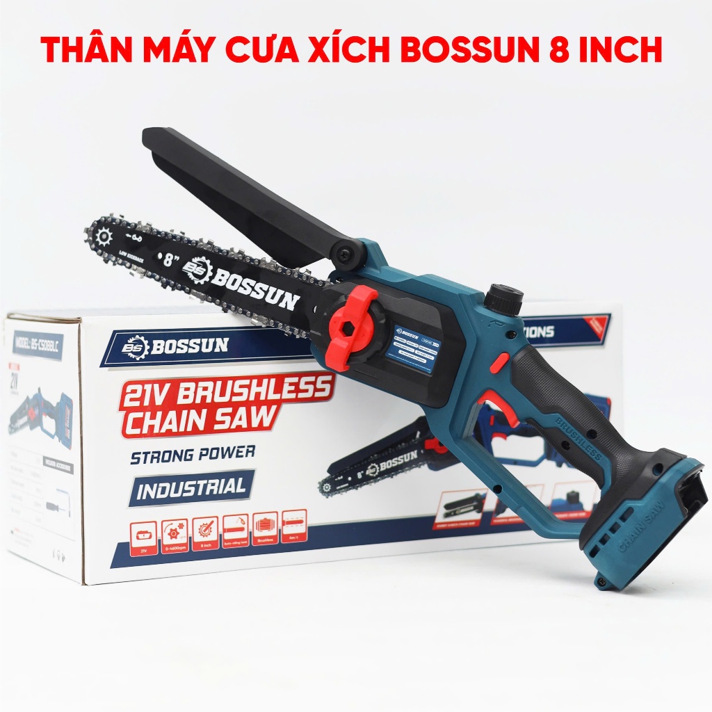 Máy Cưa Xích Mini Không Chổi Than BS-CS08BLC BOSSUN – Tự Động Tra Dầu, Cắt Cành Cây Gỗ, Làm Vườn