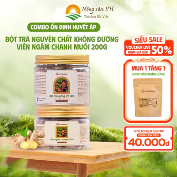 Combo Ổn Định Huyết Áp Trà Gừng Nguyên Chất + Viên Ngậm Gừng Chanh Muối Tiện Lợi Dễ Dùng Tăng Cường Tu