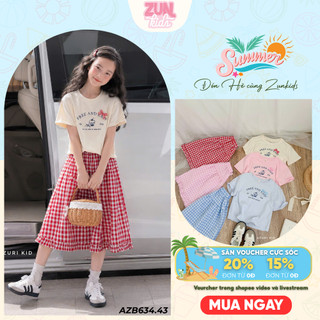 Set Bộ Bé Gái Áo Thun và Chân Váy Tầng Maxi Easy AZB634 – Bộ Váy Thô Kẻ Cotton Hàn Quốc Cute Cao Cấp