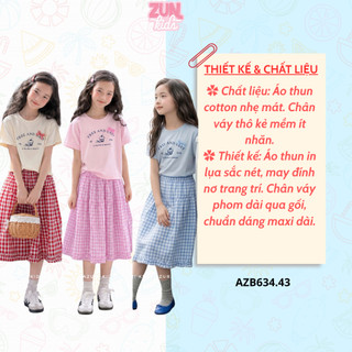Set Bộ Bé Gái Áo Thun và Chân Váy Tầng Maxi Easy AZB634 – Bộ Váy Thô Kẻ Cotton Hàn Quốc Cute Cao Cấp
