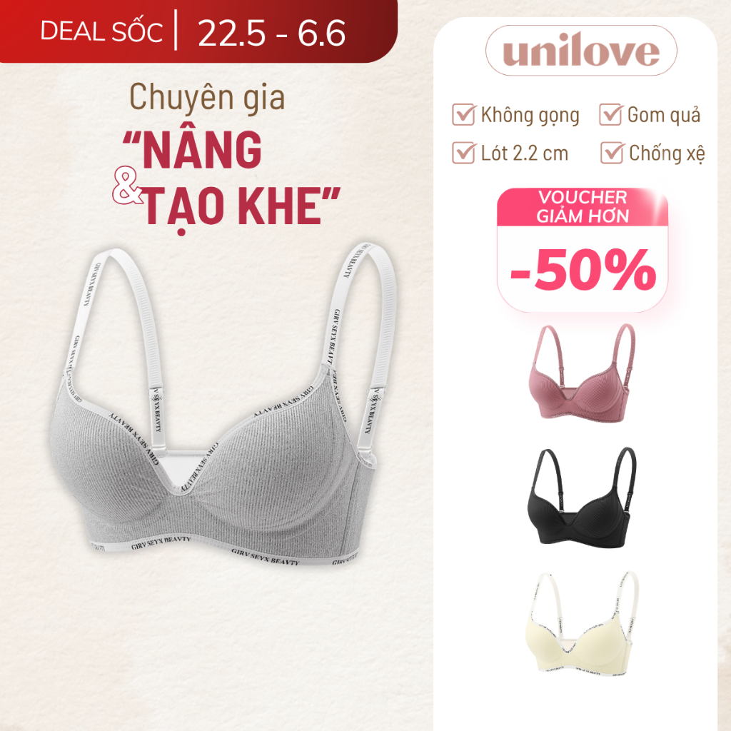 Áo Lót Bra Không Gọng Tạo Khe Nâng Ngực Chống Xệ Mút Dầy Unilove, Áo Ngực Su Đúc Kháng Khuẩn-DL015