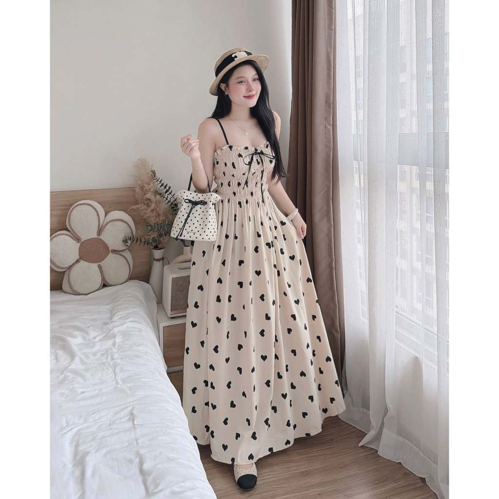Váy đầm công chúa hai dây dáng ngắn xếp tầng màu trắng kem đầm babydoll đi biển du lịch HCOM27321