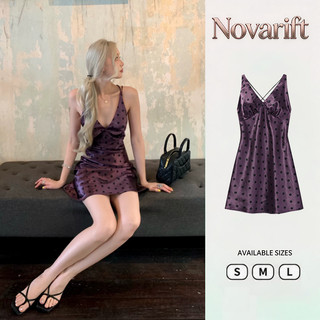 Nova-Đầm slip chấm bi tím cho nữ, cổ chữ V sâu, ôm sát cơ thể, dây mảnh, Váy gợi cảm buộc lưng