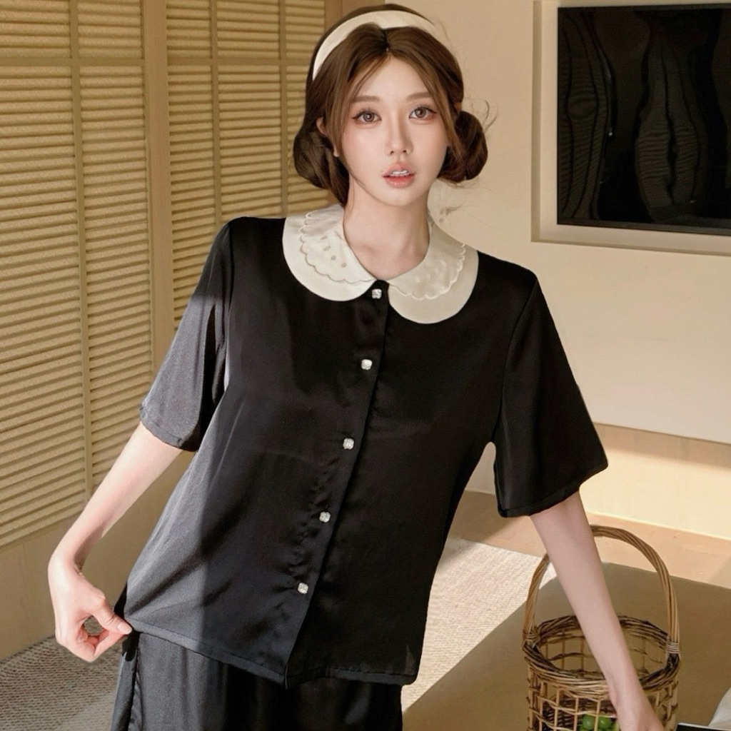 S08. Set Bộ Ngủ Lụa Phối Cổ Sen Tiểu Thư
