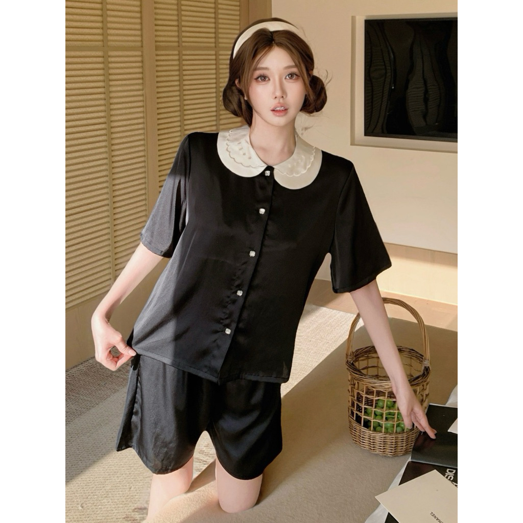 S08. Set Bộ Ngủ Lụa Phối Cổ Sen Tiểu Thư