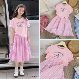 Set Bộ Bé Gái Áo Thun và Chân Váy Tầng Maxi Easy AZB634 – Bộ Váy Thô Kẻ Cotton Hàn Quốc Cute Cao Cấp