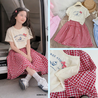 Set Bộ Bé Gái Áo Thun và Chân Váy Tầng Maxi Easy AZB634 – Bộ Váy Thô Kẻ Cotton Hàn Quốc Cute Cao Cấp