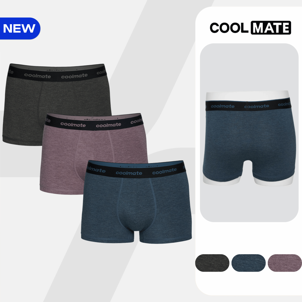 [GIÁ TỐT TRÊN LIVE][MUA 3 TẶNG 1]Combo 3 Quần Lót Nam Trunk Bamboo Melange Logo 2 kháng khuẩn, thoáng mát Coolmate