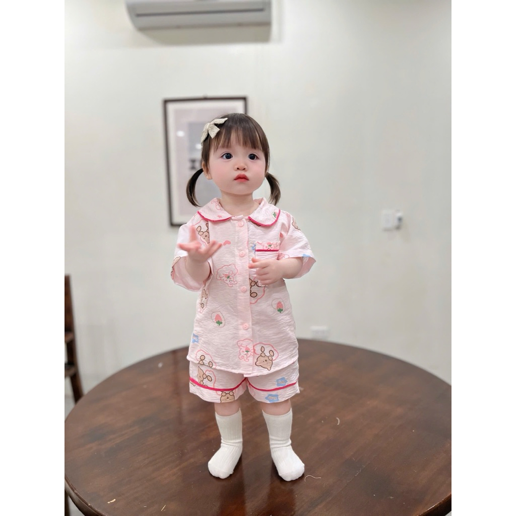 Bộ Pijama Bé Gái MZ1689 Mùa Hè Vải Đũi Mềm Mát Bộ Ngủ Trẻ Em Size 80-120 (8-23kg)