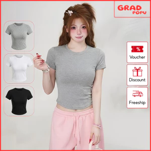 Áo thun nữ ôm body GRADPOPU cổ tròn tay ngắn form babytee basic co giãn mềm mát thường ngày AN421