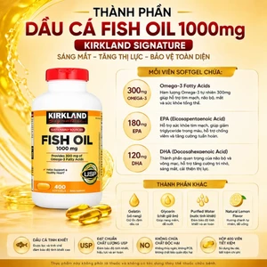 Viên uống bổ sung Omega-3 Phục hồi sau tập, giảm viêm, đau nhức cơ Kirkland Signature Fish Oil 1000mg