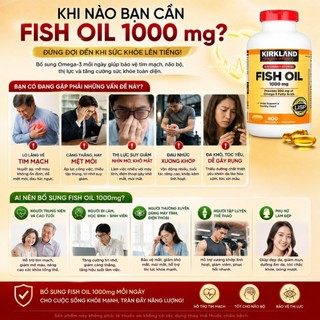 [CHÍNH HÃNG] Viên uống dầu cá Hỗ trợ da căng bóng, tăng ẩm, giảm viêm Kirkland Signature Fish Oil 1000mg - Hộp 400 viên