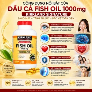 Viên uống dầu cá Hỗ trợ da căng bóng, tăng ẩm, giảm viêm Kirkland Signature Fish Oil 1000mg - Hộp 400 viên