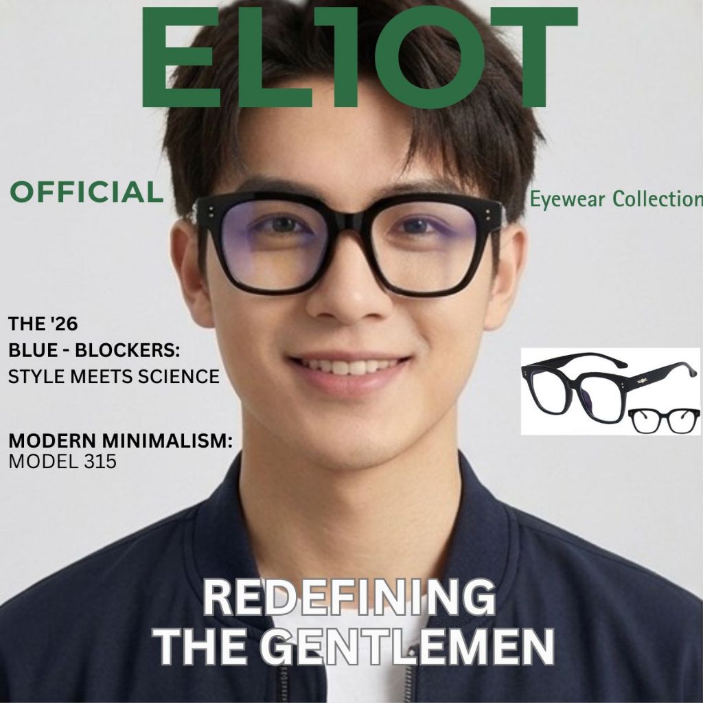 Gọng kính cận vuông góc cạnh nam nữ ELIOT EYEWEAR chất liệu nhựa mềm nhẹ phụ kiện thời trang phù hợp thay tròng cận 315
