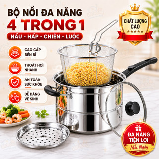 Nồi inox đa năng có xửng hấp và rổ lọc, nồi luộc mì, hấp thực phẩm tiện lợi cho gia đình