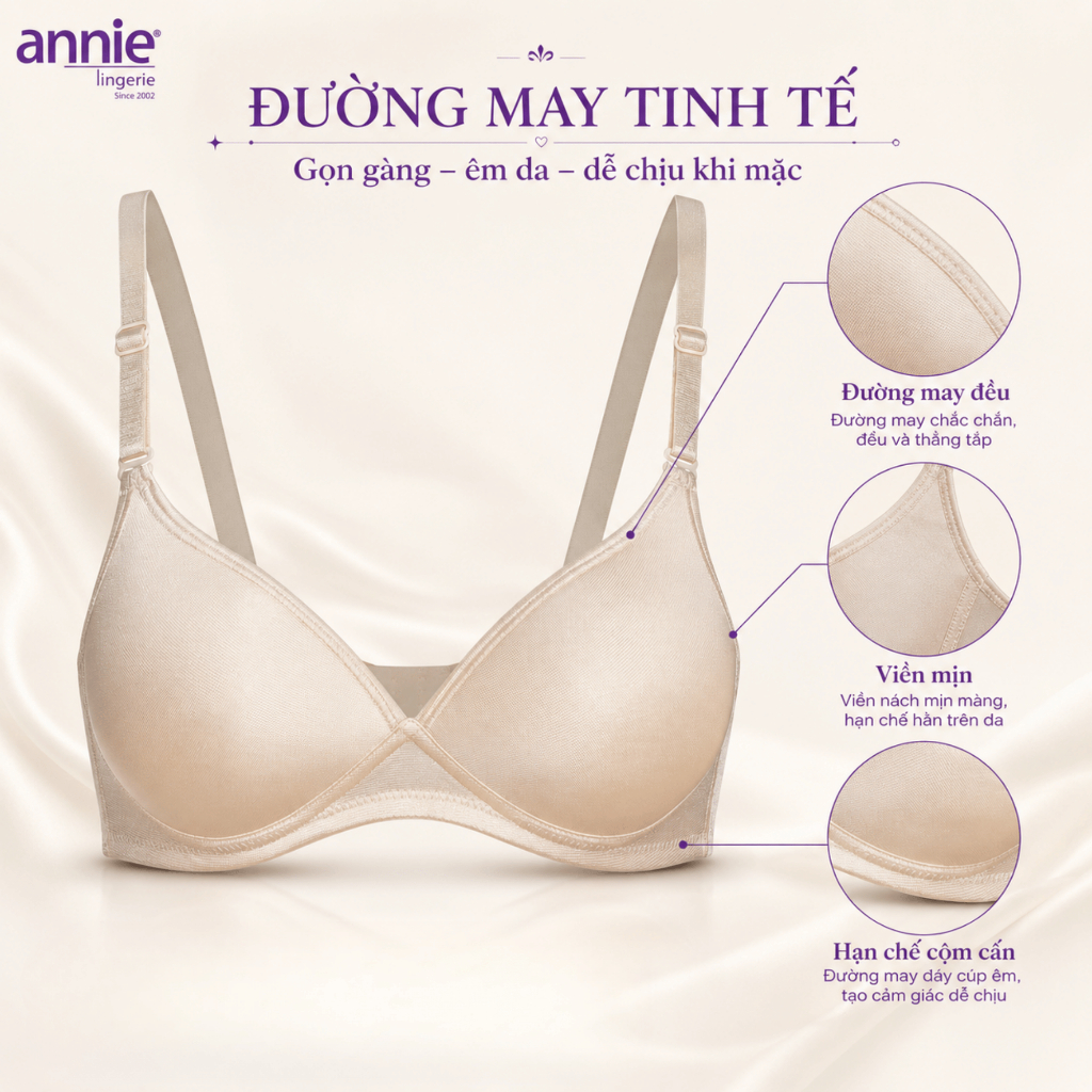 Áo Ngực Nữ annie BRA8107 Không Gọng Êm Ái, Áo Ngực Đệm Mỏng 1.5cm Nâng Đẩy Tự Nhiên Thoáng Khí