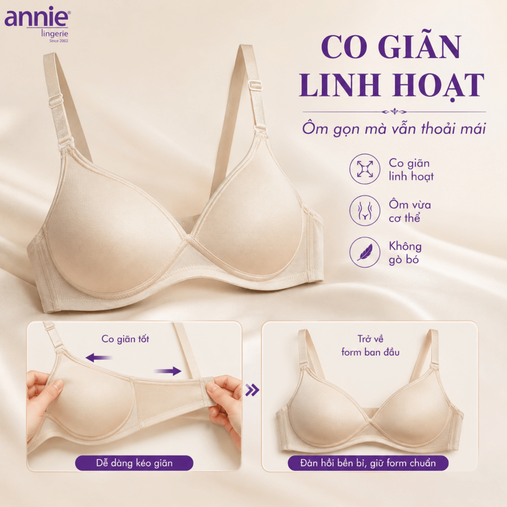 Áo Ngực Nữ annie BRA8107 Không Gọng Êm Ái, Áo Ngực Đệm Mỏng 1.5cm Nâng Đẩy Tự Nhiên Thoáng Khí