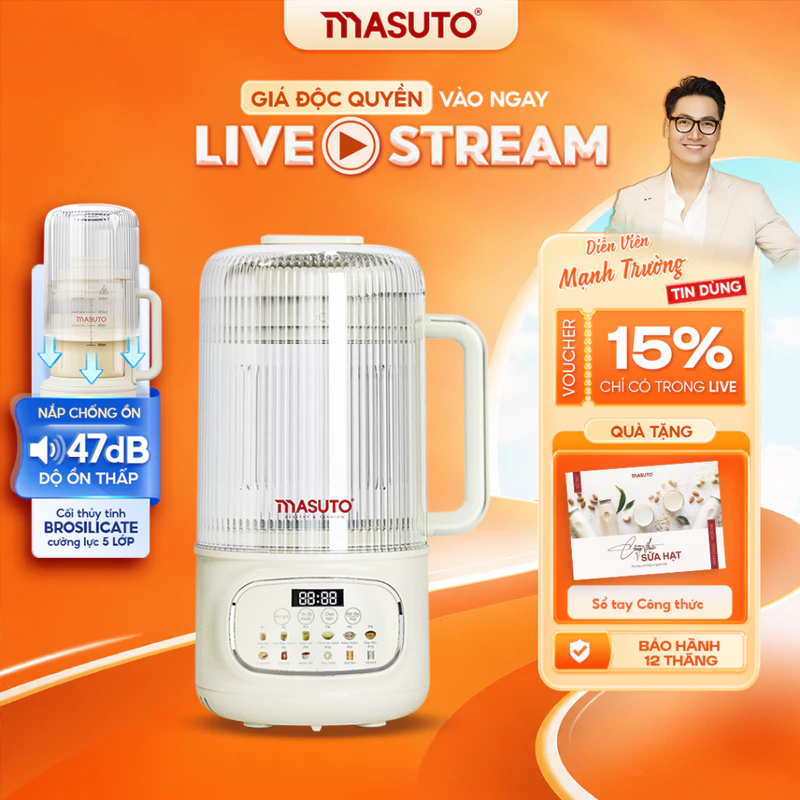 Máy Làm Sữa Hạt Masuto | Dung Tích Lớn, Trợ Lý Giọng Nói, Cối Thủy Tinh Cường Lực Cao Cấp. 12 Chế Độ, Xay Hạt Nhuyễn Mịn — ảnh 1
