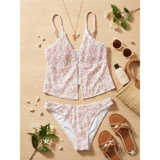 Bikini 2 mảnh nữ, bộ bơi đi biển kín đáo, họa tiết hoa nhí, áo không đệm ngực hàng xuất dư cao cấp