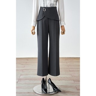 Quần Công Sở Nữ Ống Rộng LAMER FASHION Cạp Liền Phủ Ngoài Kèm Khuy Cài O64W26Q001