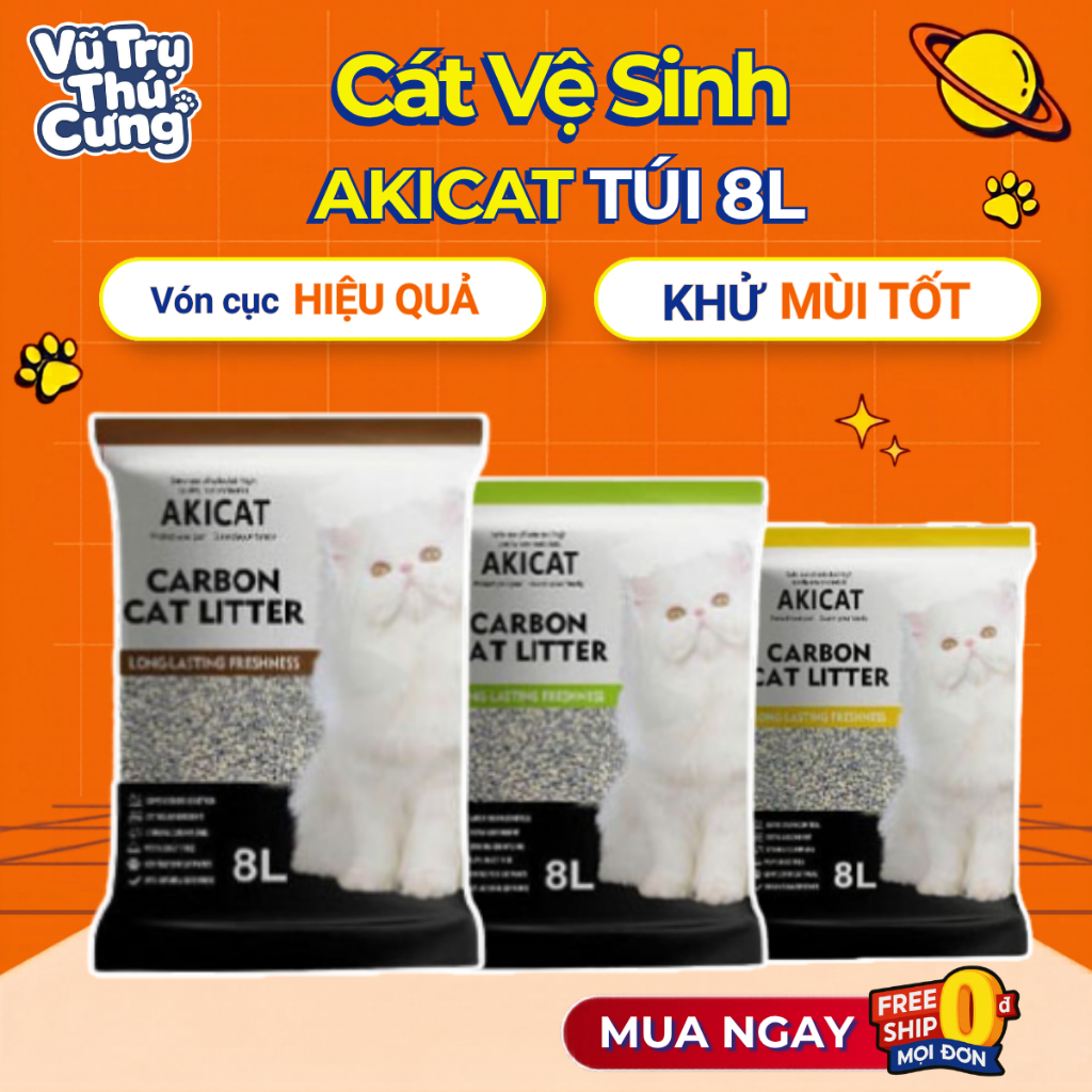 Cát vệ sinh cho mèo AKICAT 8L có than hoạt tính khử mùi cát mèo hiệu quả, ít bụi