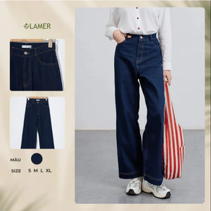 Quần Jean Ống Rộng Nữ LAMER FASHION Dáng Ống Rộng Diễu Chỉ Xanh Đậm Cá Tính Trẻ Trung V64J24Q019