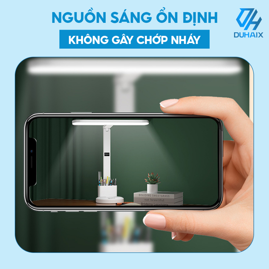 Đèn học để bàn chống cận bảo vệ mắt, Tích điện 2000mAh, 3 chế độ ánh sáng, Tích hợp đồng hồ, Hộp bút, Giá đỡ ĐT, BH 12th