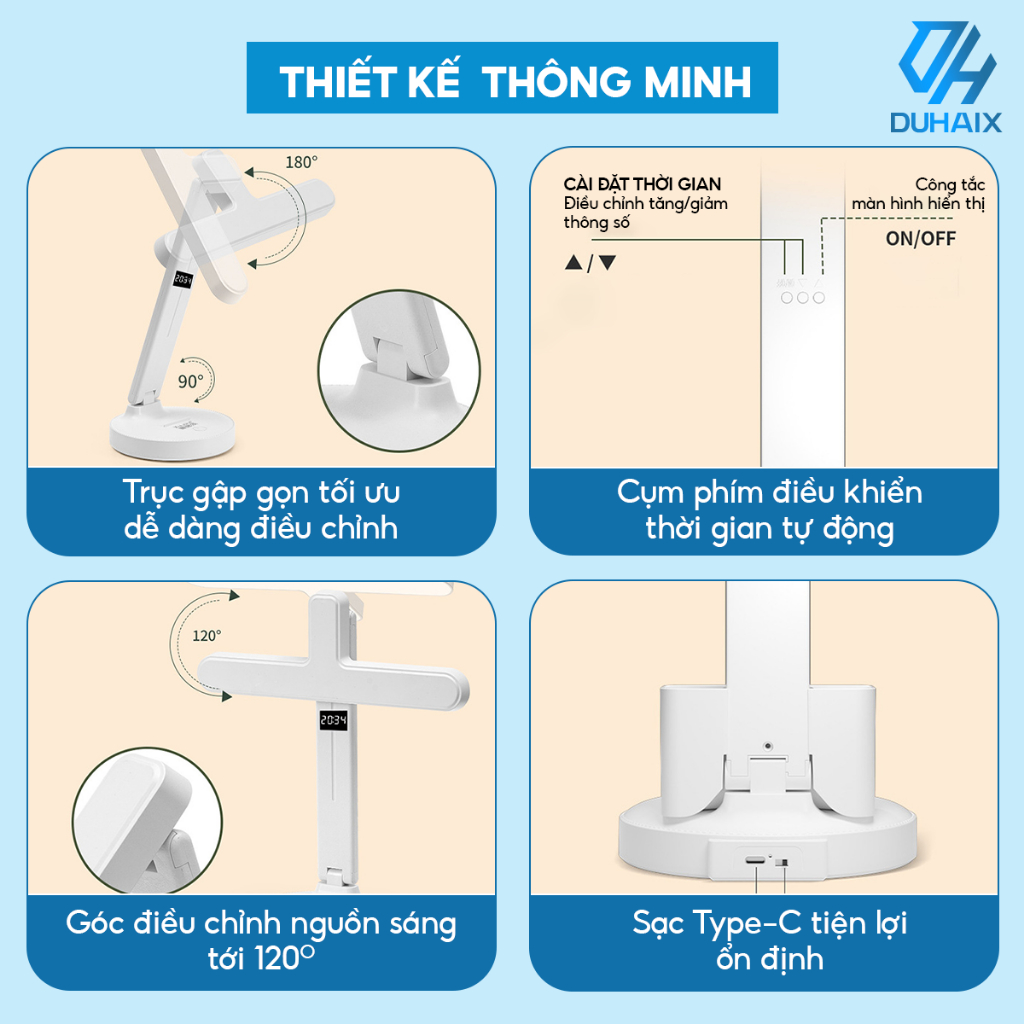 Đèn học để bàn chống cận bảo vệ mắt, Tích điện 2000mAh, 3 chế độ ánh sáng, Tích hợp đồng hồ, Hộp bút, Giá đỡ ĐT, BH 12th