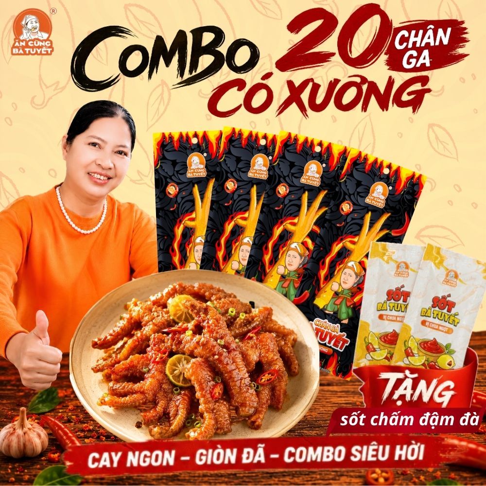 (Tặng 2 gói sốt chấm) Combo 20 CHÂN GÀ TÊ CAY CÓ XƯƠNG – ĂN CÙNG BÀ TUYẾT M57