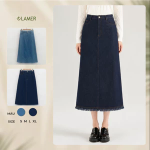 Chân Váy Jean Công Sở LAMER FASHION Nữ Dáng Dài Tua Gấu Có Túi V62M23Q009