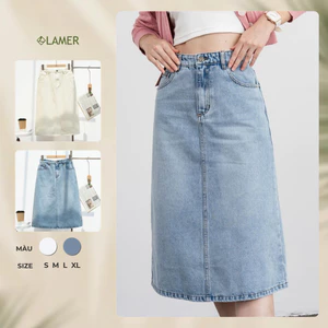 Chân Váy Jean Công Sở Nữ LAMER FASHION Midi Dáng A Xẻ Tà Sau Thanh Lịch Trẻ Trung V62I23Q008