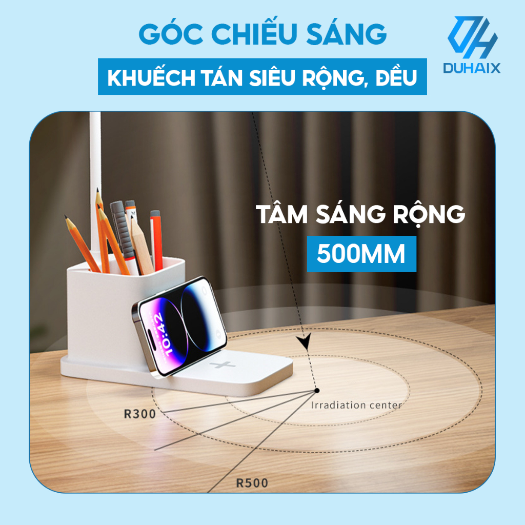 Đèn học để bàn cao cấp chống cận bảo vệ mắt, Sạc nhanh 15W, Hộp đựng bút , 3 chế độ ánh sáng, BH 12th