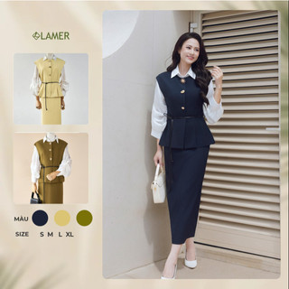 Áo Kiểu Nữ Gile LAMER FASHION Cổ Tròn Phối Dây Đai Eo Phối Cùng Chân Váy Suông Dài Xẻ Sau L66C25T003 L62M25T006