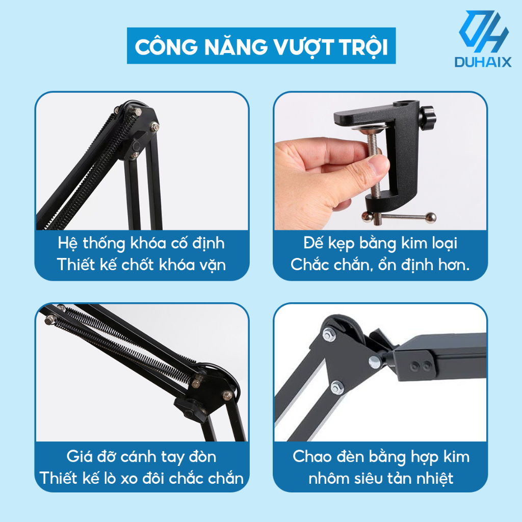 Đèn học kẹp bàn, Bóng Led 12W, Chống Cận kiểu dáng Pixar,3 màu ánh sáng, Điều Chỉnh Độ Sáng, Bảo Vệ Mắt, BH 12th