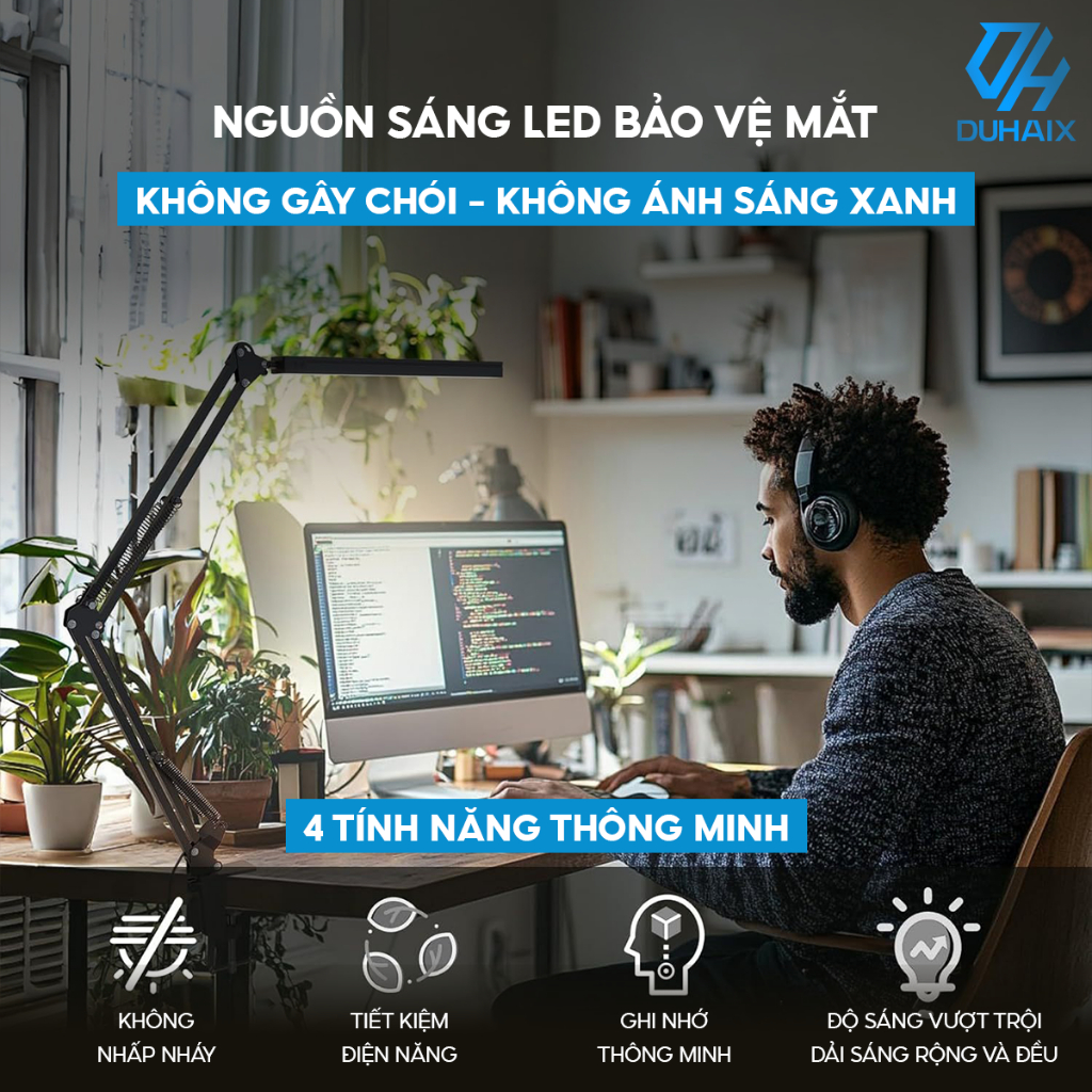 Đèn học kẹp bàn, Bóng Led 12W, Chống Cận kiểu dáng Pixar,3 màu ánh sáng, Điều Chỉnh Độ Sáng, Bảo Vệ Mắt, BH 12th
