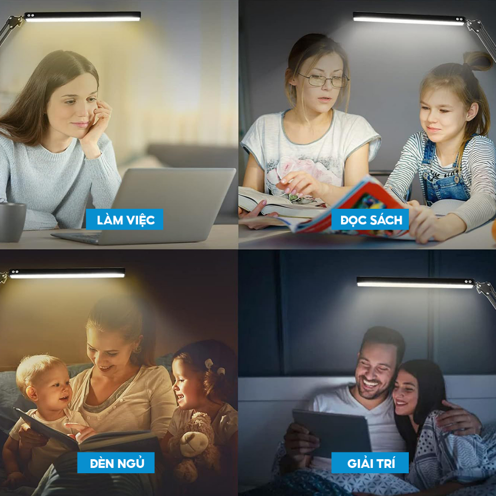 Đèn học kẹp bàn, Bóng Led 12W, Chống Cận kiểu dáng Pixar,3 màu ánh sáng, Điều Chỉnh Độ Sáng, Bảo Vệ Mắt, BH 12th