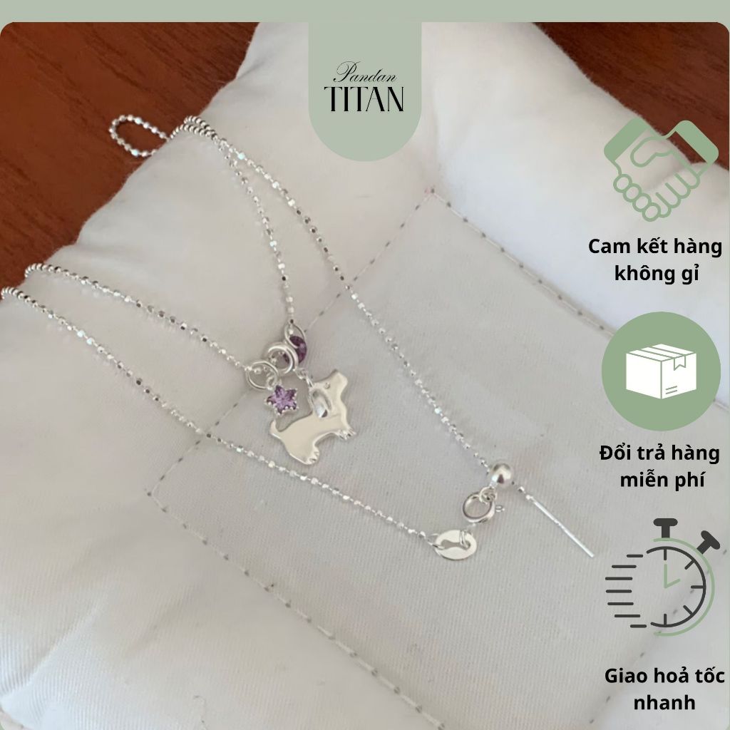 Dây chuyền cún yêu kim cương tím thép titan cao cấp có hộp đựng _Pandan titan