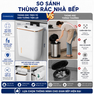 Thùng rác treo tủ bếp dán tường đa năng có nắp, thùng rác nhà bếp treo cánh tủ tiện lợi, thùng rác nhà vệ sinh dán tường