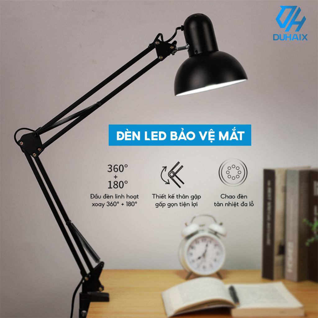 Đèn học PIXAR Bóng LED Chống Cận Bảo Vệ Mắt Kẹp Bàn Chắc Chắn Ánh Sáng Trắng Bảo Hành 12 Tháng