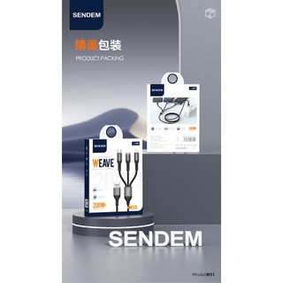 Cáp sạc 3IN1 SENDEM M51 USB-A to TypeC / LaiNing / MicroUSB, dài 1.2M (Xám)