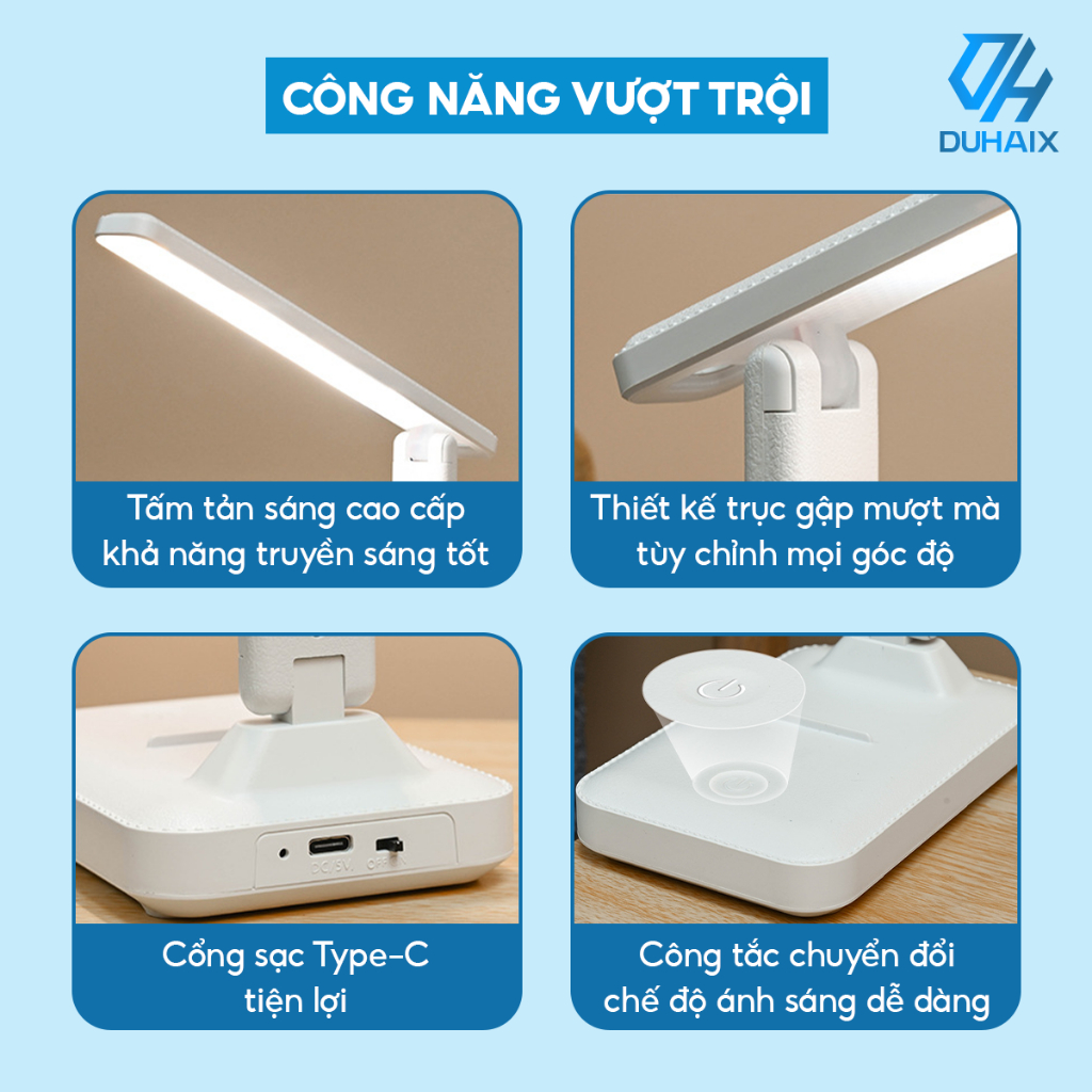 Đèn học để bàn chống cận bảo vệ mắt, Tích điện 2000mAh, 3 chế độ ánh sáng,ĐC ánh sáng 0-100, BH 12th