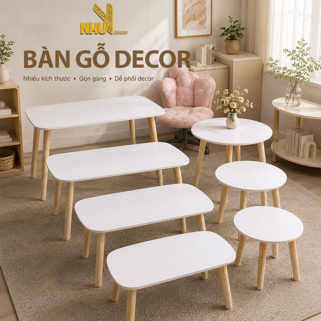 Bàn HỎA TỐC hình hạt đậu, tròn, tam giác, chữ nhật chân cao HỎA TỐC  Bàn gỗ nội thất phòng khách cafe ban công