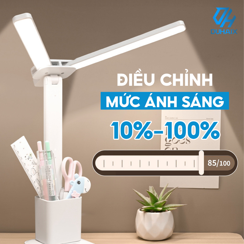 Đèn học để bàn chống cận bảo vệ mắt,Bóng kép, Tích điện 2000mAh, 3 chế độ ánh sáng, Hộp bút, Giá đỡ ĐT BH 12th