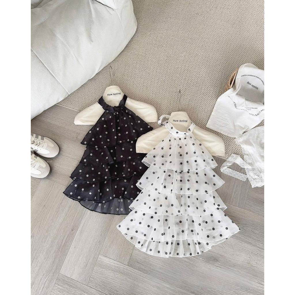 Áo cổ yếm chấm bi dáng rộng babydoll bèo tầng vạt chéo áo kiểu bánh bèo tôn dáng HCOM27331