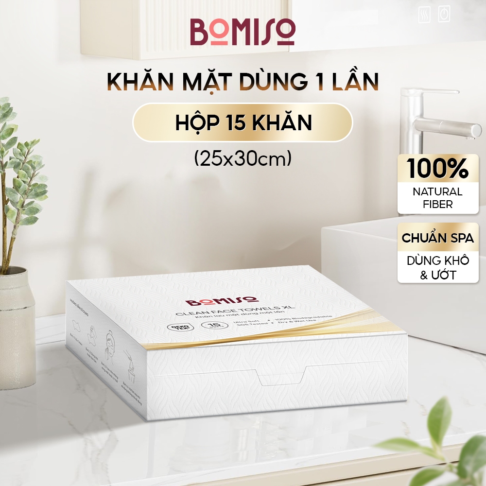 Khăn lau mặt dùng 1 lần mềm mịn cao cấp BOMISO, khăn mặt khô sợi hữu cơ size lớn dày dặn 25x30cm [ Qùa Tặng ]