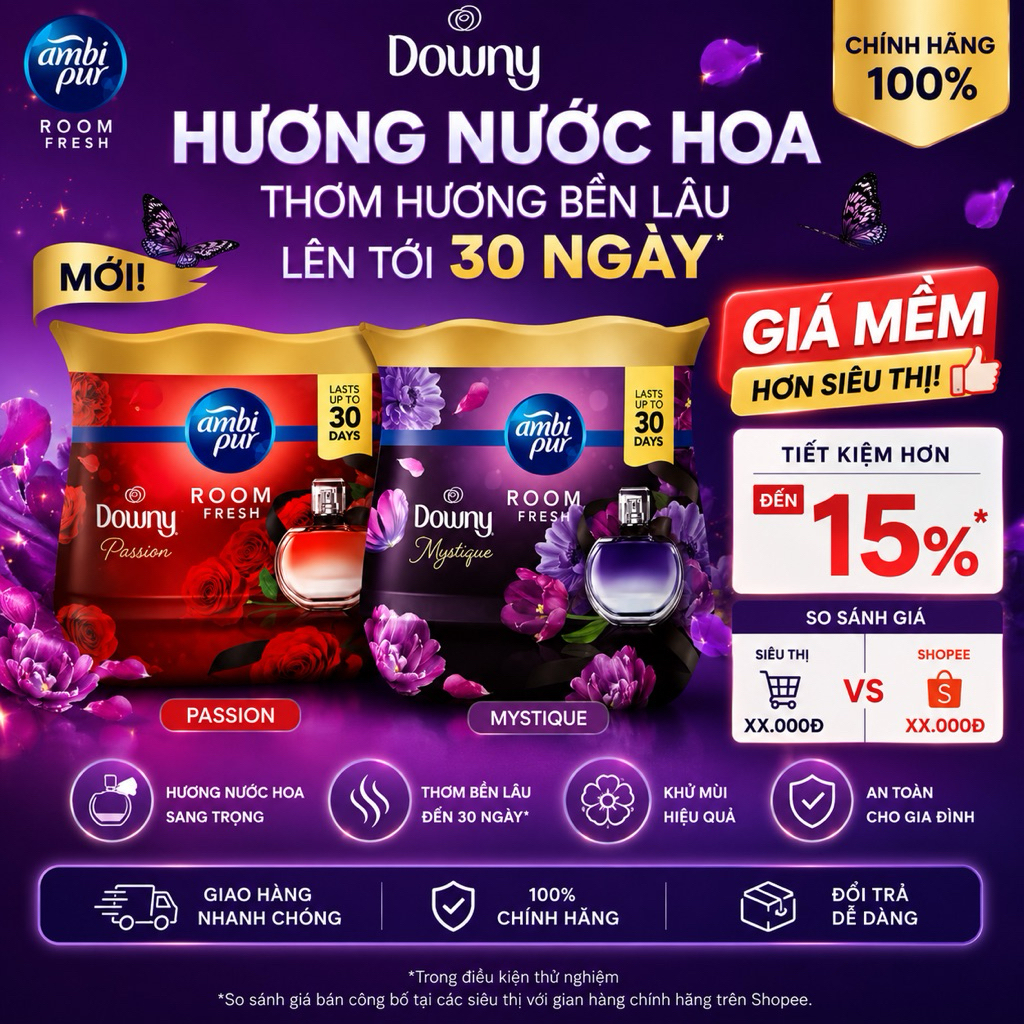 Combo 3 Cục Sáp Thơm Ambipur Hương Đam Mê /Hương Sả 180g
