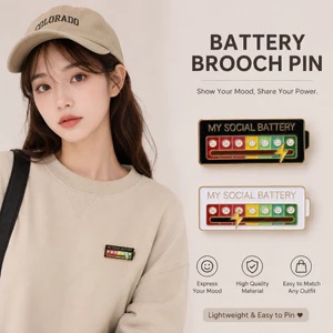 Huy hiệu trượt pin xã hội "My Social Battery", huy hiệu áo độc đáo, phụ kiện phong cách riêng