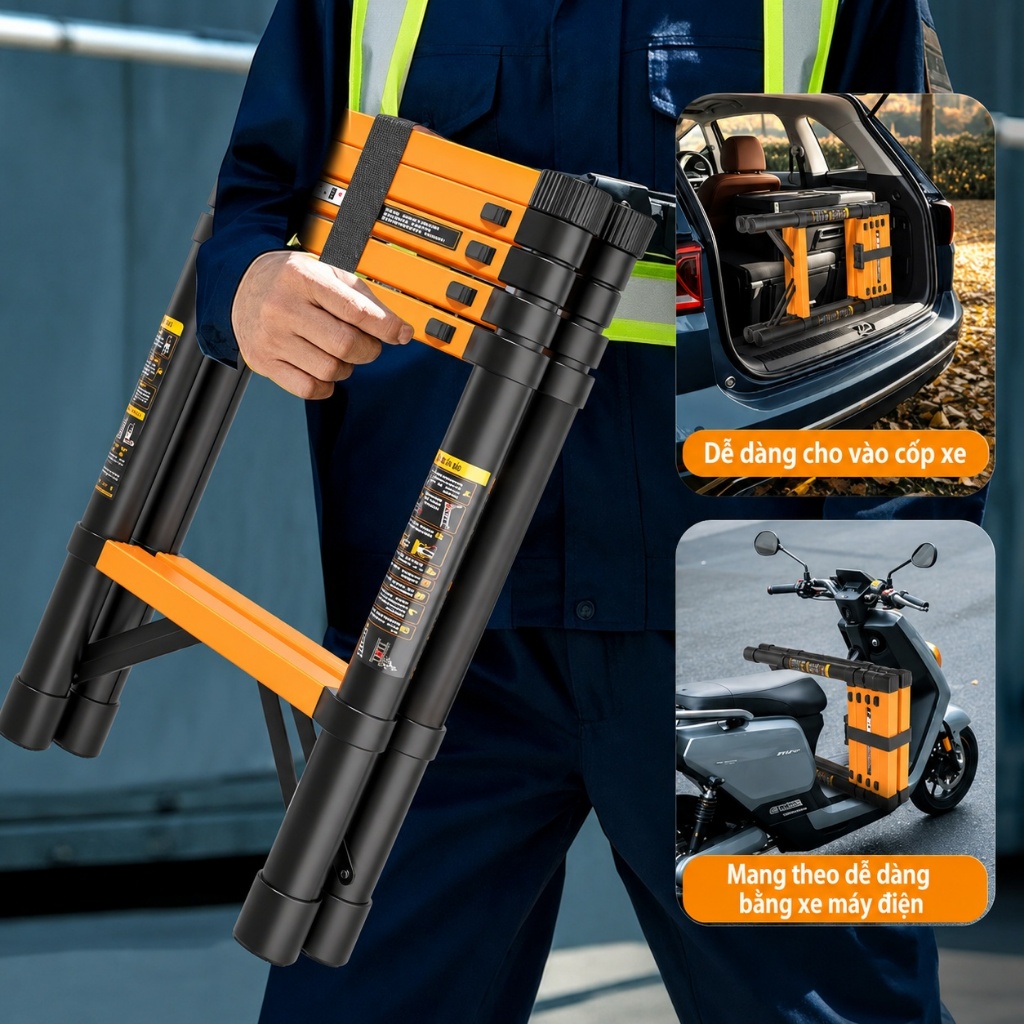 Thang gấp gọn Thang Chữ A Thang Nhôm Gấp Gọn (1m4 - 2m6) Tải Trọng 300KG Chịu Lực Cao Di Chuyển Nhẹ Vừa Bảo hành 2 năm