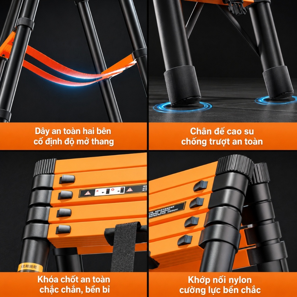Thang gấp gọn Thang Chữ A Thang Nhôm Gấp Gọn (1m4 - 2m6) Tải Trọng 300KG Chịu Lực Cao Di Chuyển Nhẹ Vừa Bảo hành 2 năm